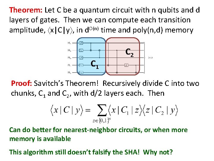 Theorem: Let C be a quantum circuit with n qubits and d layers of