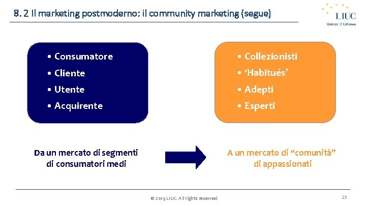 8. 2 Il marketing postmoderno: il community marketing (segue) • Consumatore • Collezionisti •