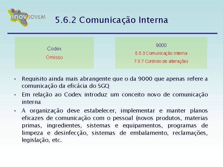5. 6. 2 Comunicação Interna Codex Omisso 9000 5. 5. 3 Comunicação Interna 7. 5. 6. 2 Comunicação Interna Codex Omisso 9000 5. 5. 3 Comunicação Interna 7.