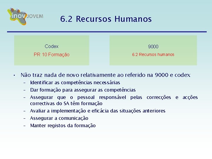 6. 2 Recursos Humanos Codex 9000 PR 10 Formação 6. 2 Recursos humanos • 6. 2 Recursos Humanos Codex 9000 PR 10 Formação 6. 2 Recursos humanos •