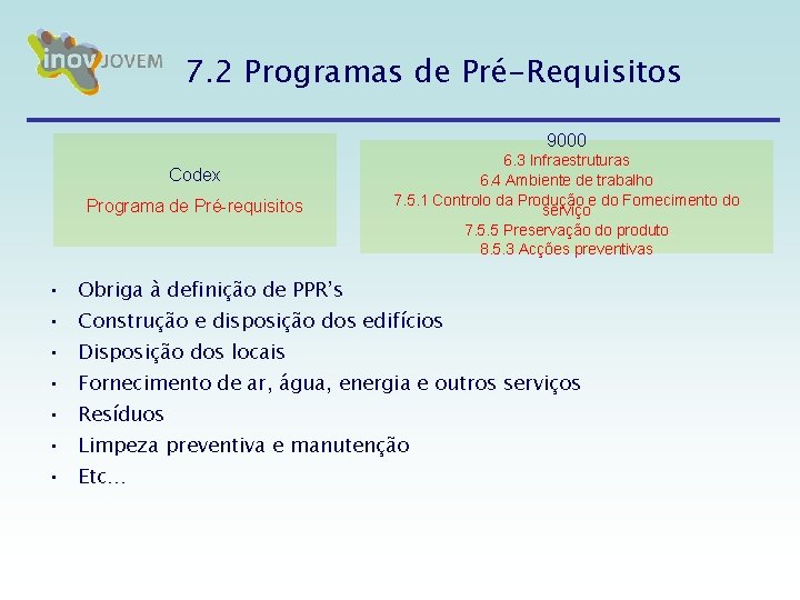 7. 2 Programas de Pré-Requisitos 9000 Codex Programa de Pré-requisitos 6. 3 Infraestruturas 6. 7. 2 Programas de Pré-Requisitos 9000 Codex Programa de Pré-requisitos 6. 3 Infraestruturas 6.