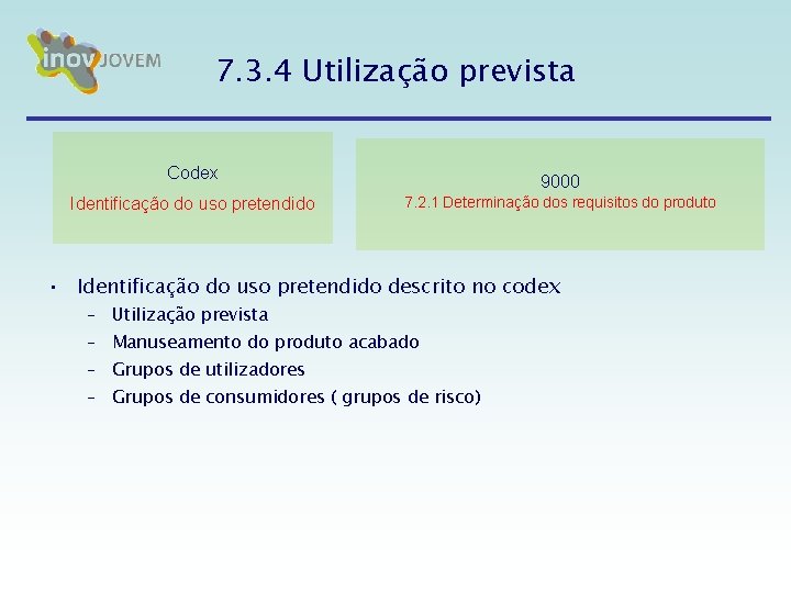 7. 3. 4 Utilização prevista Codex Identificação do uso pretendido 9000 7. 2. 1 7. 3. 4 Utilização prevista Codex Identificação do uso pretendido 9000 7. 2. 1