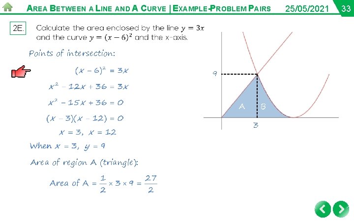 AREA BETWEEN A LINE AND A CURVE | EXAMPLE-PROBLEM PAIRS 2 E. Points of