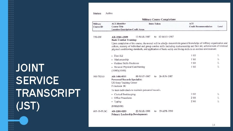 JOINT SERVICE TRANSCRIPT (JST) 14 