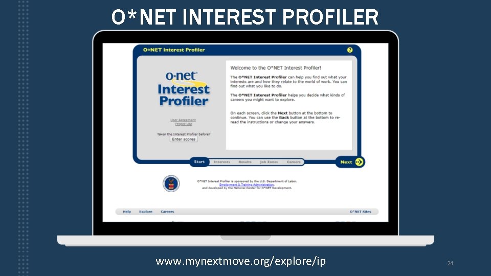 O*NET INTEREST PROFILER www. mynextmove. org/explore/ip 24 
