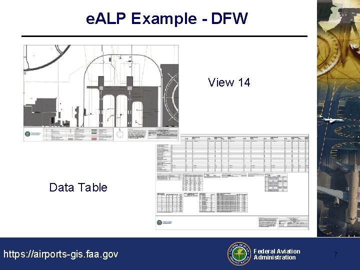 e. ALP Example - DFW View 14 Data Table https: //airports-gis. faa. gov Federal