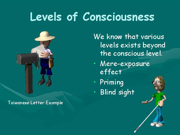 Levels of Consciousness We know that various levels exists beyond the conscious level. •