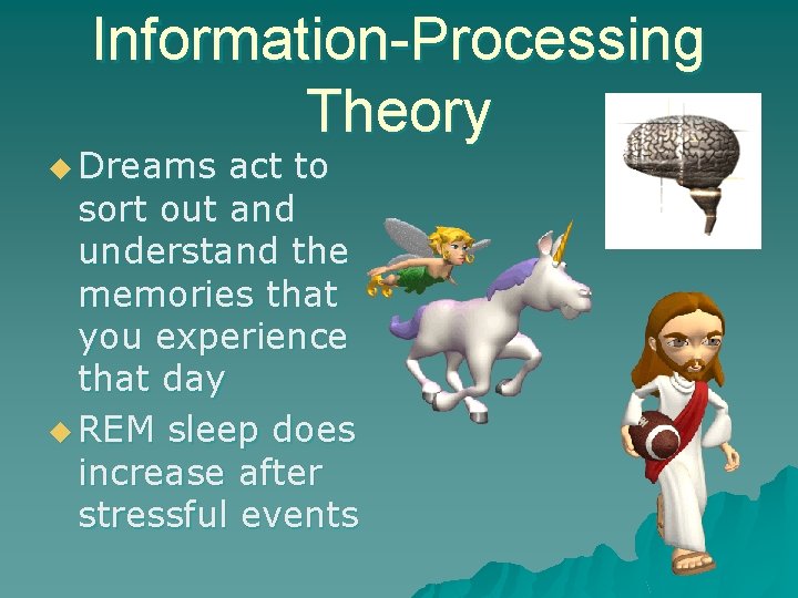 Information-Processing Theory u Dreams act to sort out and understand the memories that you