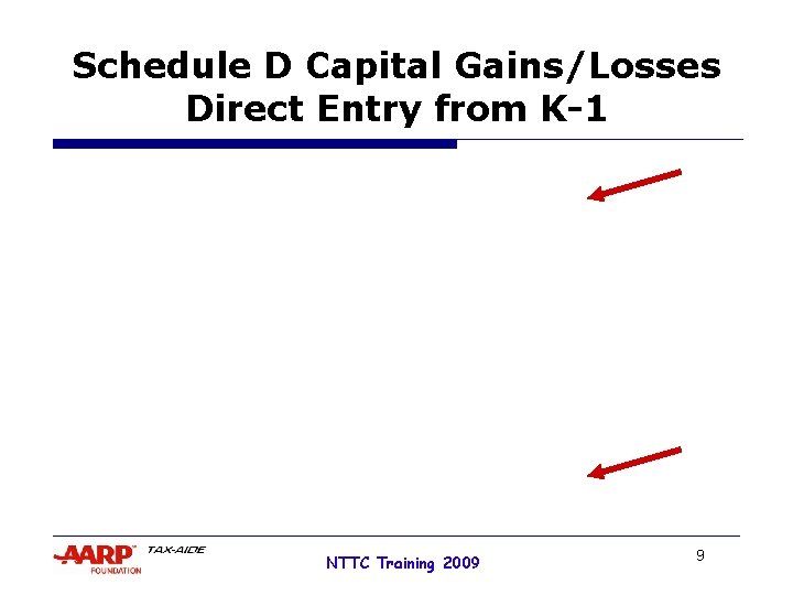 Schedule D Capital Gains/Losses Direct Entry from K-1 NTTC Training 2009 9 