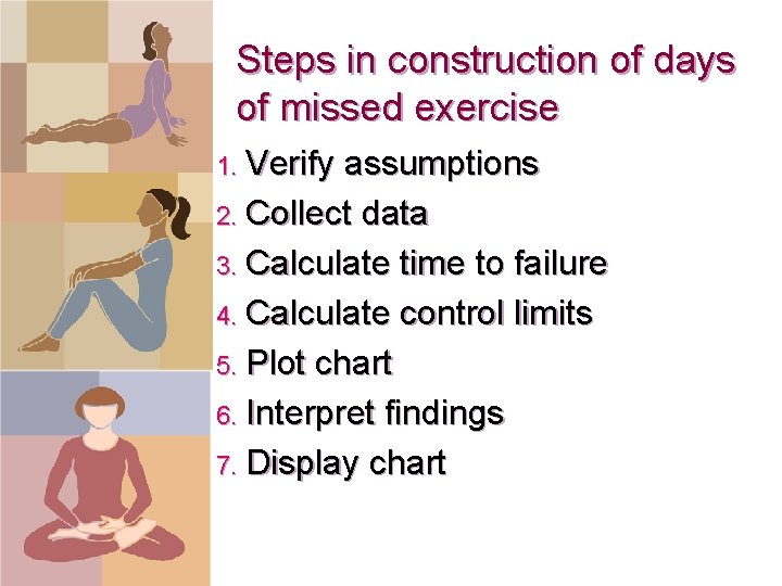 Steps in construction of days of missed exercise Verify assumptions 2. Collect data 3.