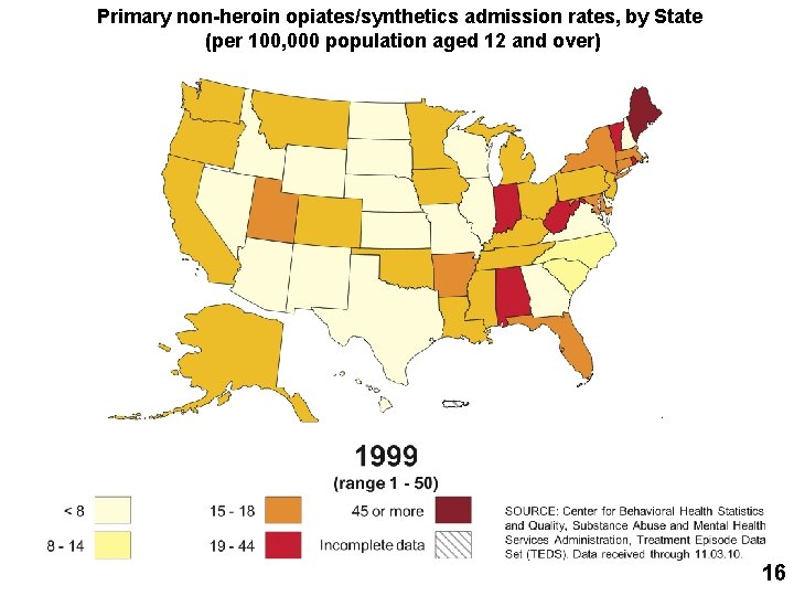 Primary non-heroin opiates/synthetics admission rates, by State (per 100, 000 population aged 12 and