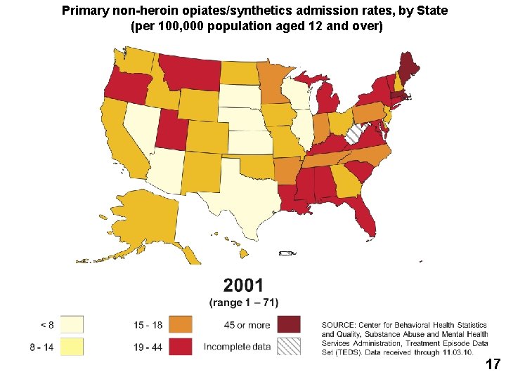 Primary non-heroin opiates/synthetics admission rates, by State (per 100, 000 population aged 12 and