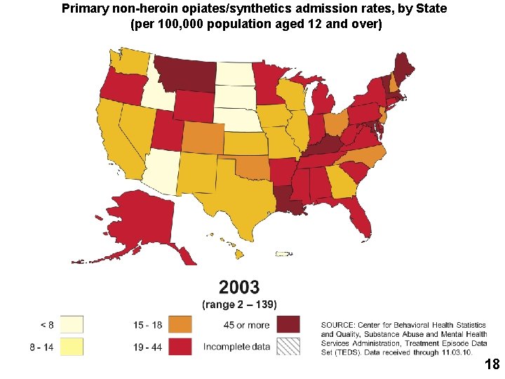 Primary non-heroin opiates/synthetics admission rates, by State (per 100, 000 population aged 12 and