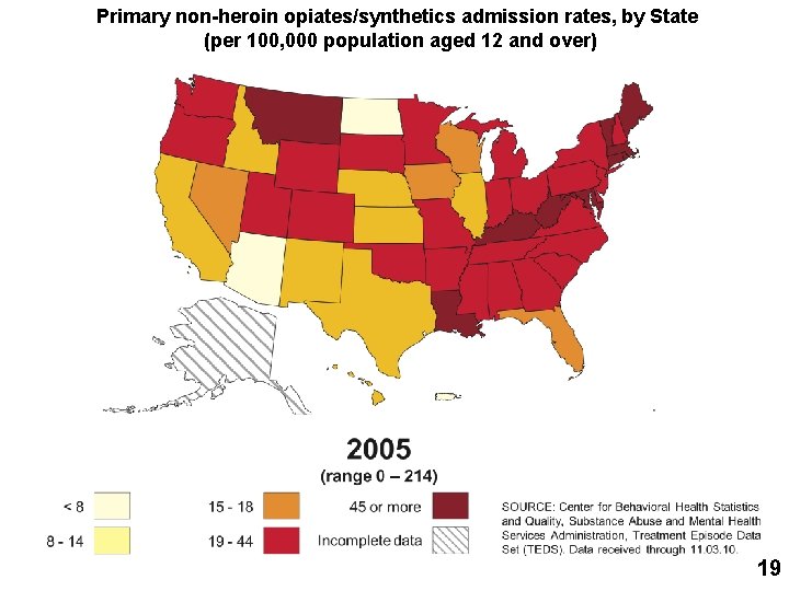 Primary non-heroin opiates/synthetics admission rates, by State (per 100, 000 population aged 12 and