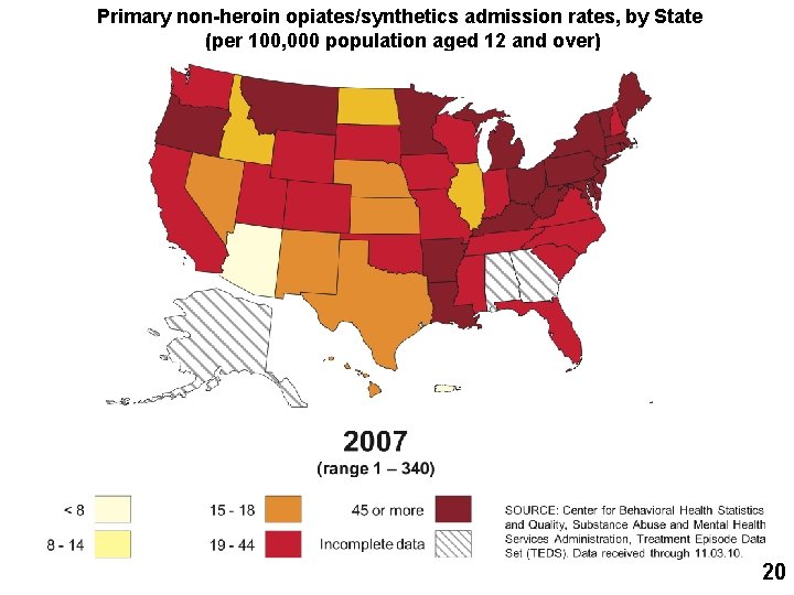 Primary non-heroin opiates/synthetics admission rates, by State (per 100, 000 population aged 12 and