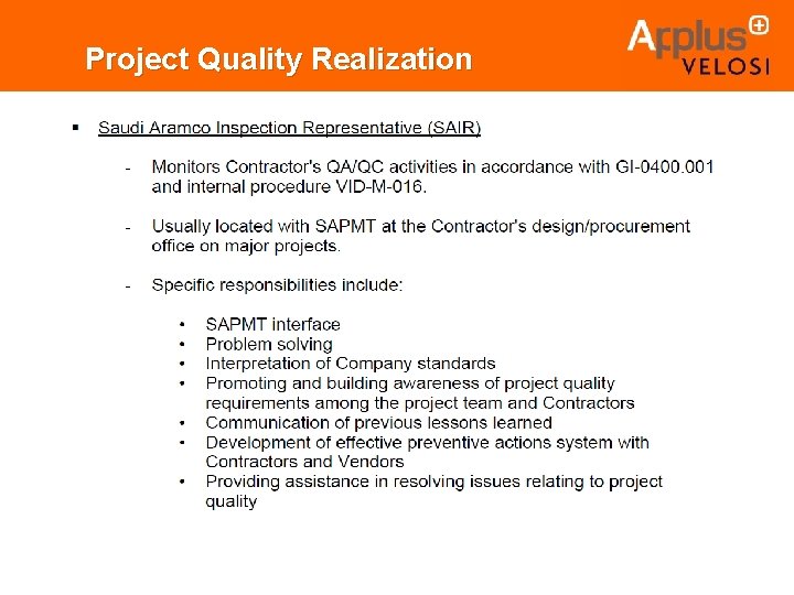 Project Quality Realization 