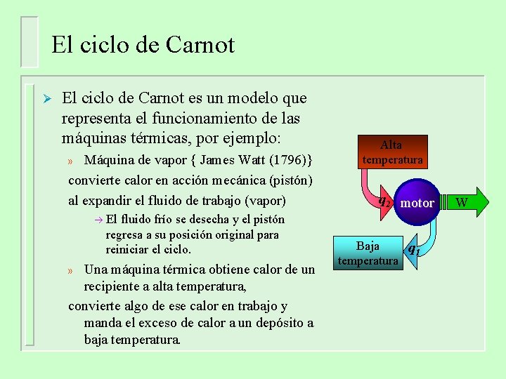 El ciclo de Carnot Ø El ciclo de Carnot es un modelo que representa El ciclo de Carnot Ø El ciclo de Carnot es un modelo que representa