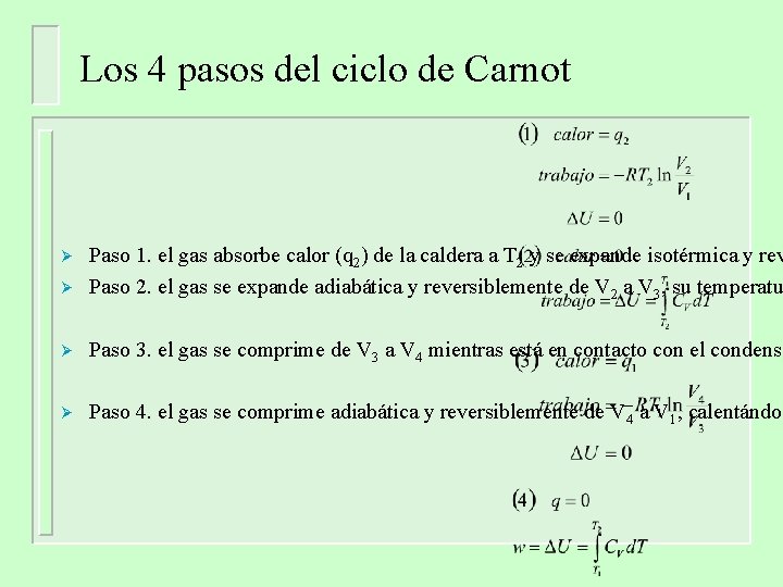 Los 4 pasos del ciclo de Carnot Ø Paso 1. el gas absorbe calor Los 4 pasos del ciclo de Carnot Ø Paso 1. el gas absorbe calor