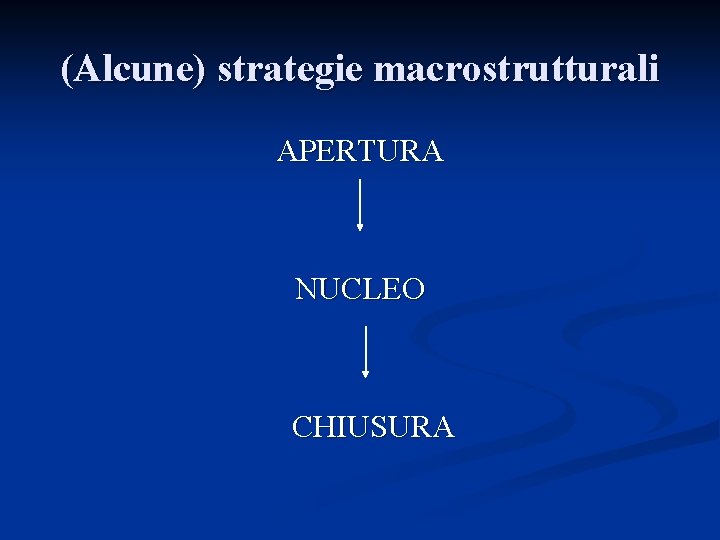 (Alcune) strategie macrostrutturali APERTURA NUCLEO CHIUSURA 