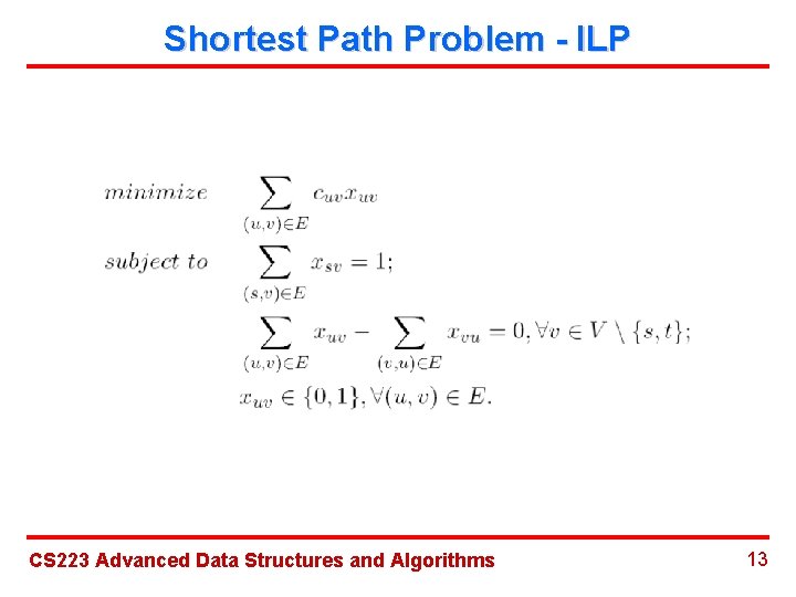 Shortest Path Problem - ILP CS 223 Advanced Data Structures and Algorithms 13 Shortest Path Problem - ILP CS 223 Advanced Data Structures and Algorithms 13