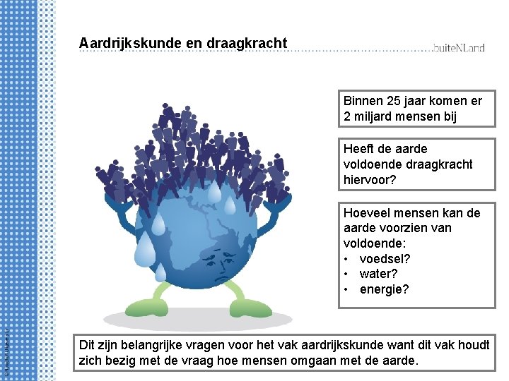 Aardrijkskunde en draagkracht Binnen 25 jaar komen er 2 miljard mensen bij Heeft de