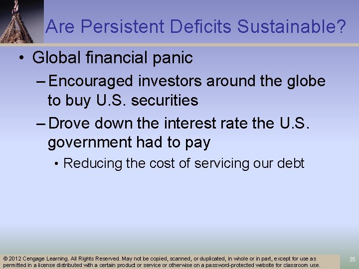 Are Persistent Deficits Sustainable? • Global financial panic – Encouraged investors around the globe