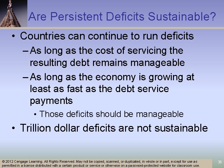 Are Persistent Deficits Sustainable? • Countries can continue to run deficits – As long