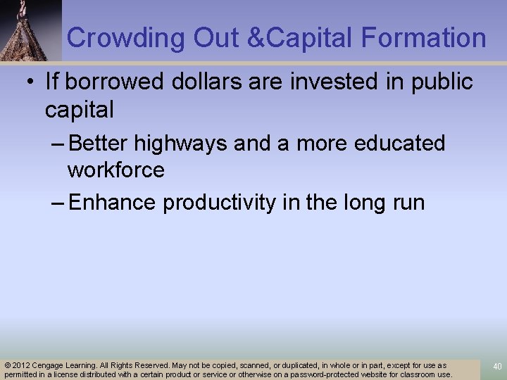 Crowding Out &Capital Formation • If borrowed dollars are invested in public capital –