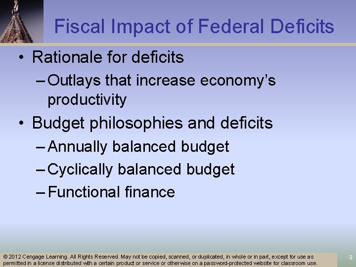 Fiscal Impact of Federal Deficits • Rationale for deficits – Outlays that increase economy’s