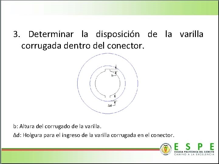 3. Determinar la disposición de la varilla corrugada dentro del conector. b: Altura del