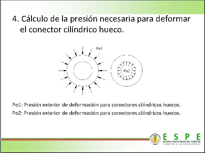 4. Cálculo de la presión necesaria para deformar el conector cilíndrico hueco. Po 1: