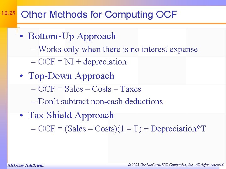 10. 25 Other Methods for Computing OCF • Bottom-Up Approach – Works only when