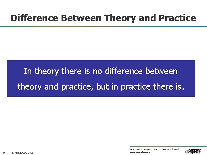 Difference Between Theory and Practice In theory there is no difference between theory and