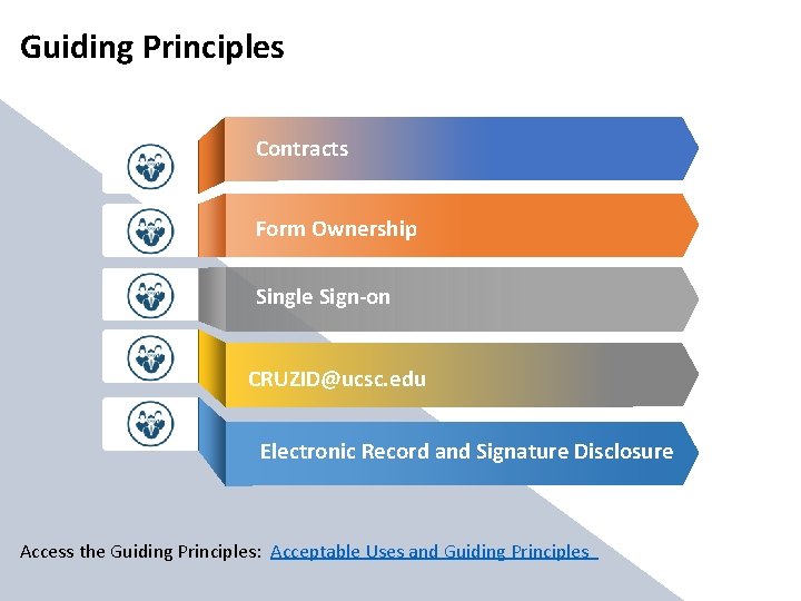 Guiding Principles Contracts Form Ownership Single Sign-on CRUZID@ucsc. edu Electronic Record and Signature Disclosure