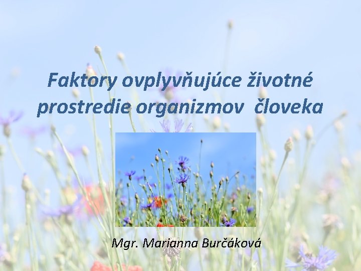 Faktory ovplyvňujúce životné prostredie organizmov človeka Mgr. Marianna Burčáková 