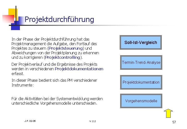 Projektdurchführung In der Phase der Projektdurchführung hat das Projektmanagement die Aufgabe, den Fortlauf des