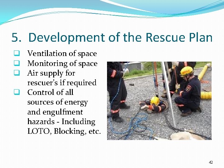 5. Development of the Rescue Plan q Ventilation of space q Monitoring of space