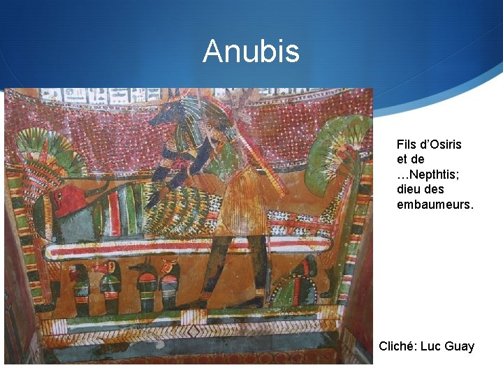 Anubis Fils d’Osiris et de …Nepthtis; dieu des embaumeurs. Cliché: Luc Guay 