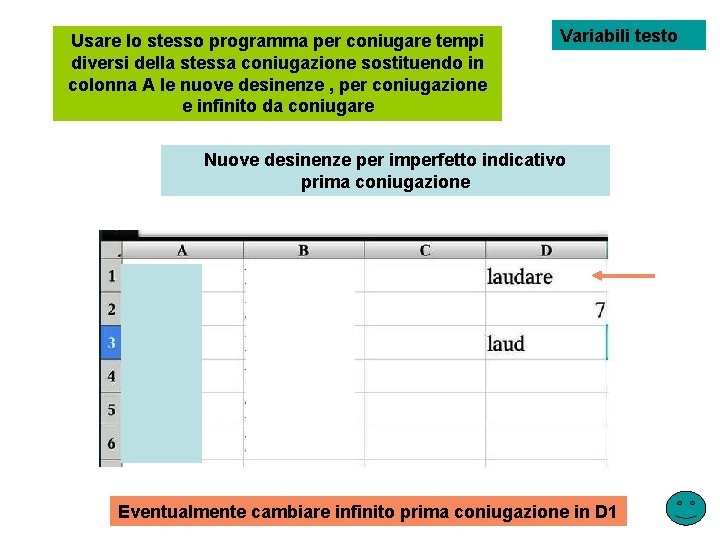 Usare lo stesso programma per coniugare tempi diversi della stessa coniugazione sostituendo in colonna