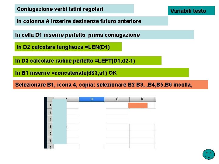 Coniugazione verbi latini regolari Variabili testo In colonna A inserire desinenze futuro anteriore In