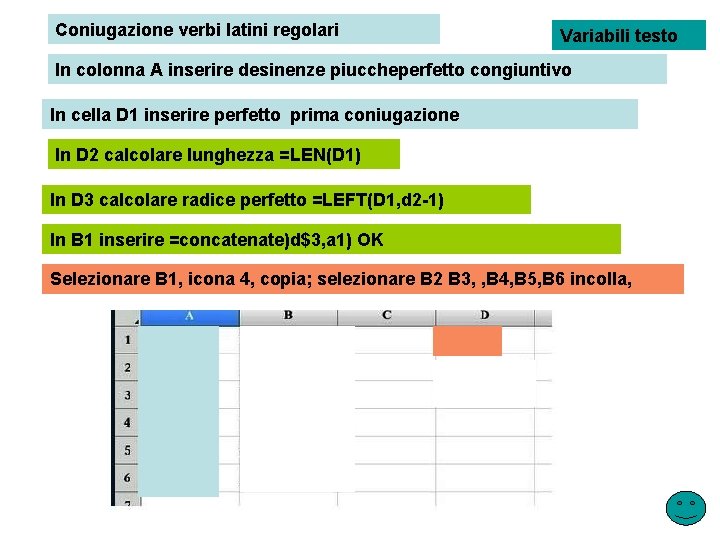 Coniugazione verbi latini regolari Variabili testo In colonna A inserire desinenze piuccheperfetto congiuntivo In