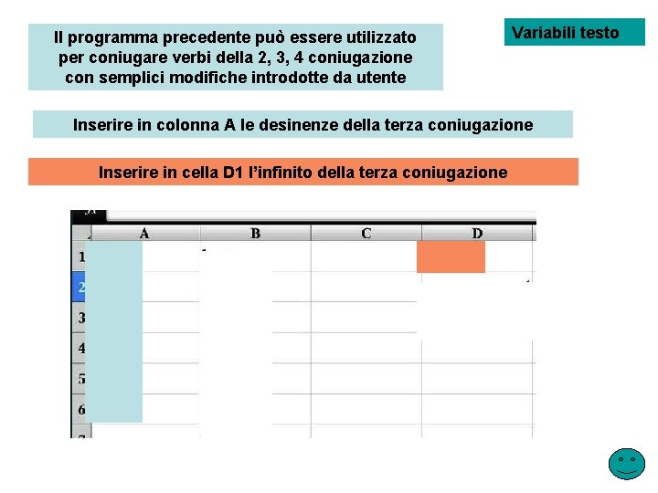 Il programma precedente può essere utilizzato per coniugare verbi della 2, 3, 4 coniugazione