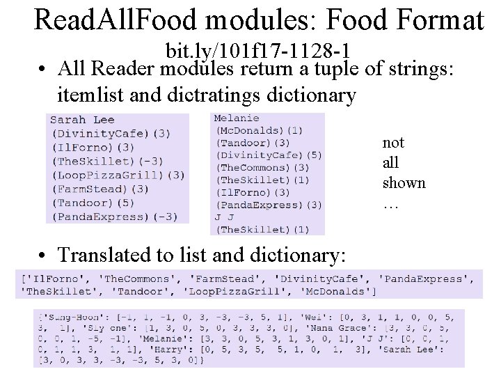 Read. All. Food modules: Food Format bit. ly/101 f 17 -1128 -1 • All