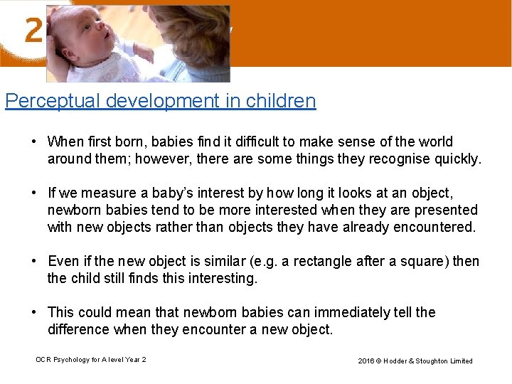 Child psychology Perceptual development in children • When first born, babies find it difficult