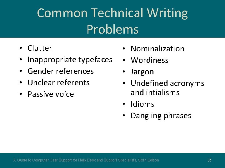 Common Technical Writing Problems • • • Clutter Inappropriate typefaces Gender references Unclear referents Common Technical Writing Problems • • • Clutter Inappropriate typefaces Gender references Unclear referents