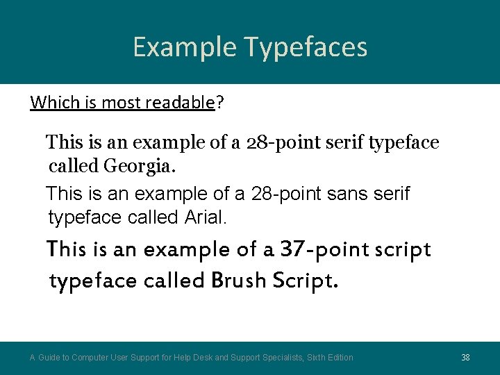 Example Typefaces Which is most readable? This is an example of a 28 -point Example Typefaces Which is most readable? This is an example of a 28 -point