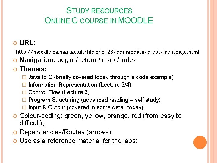 STUDY RESOURCES ONLINE C COURSE IN MOODLE URL: http: //moodle. cs. man. ac. uk/file.