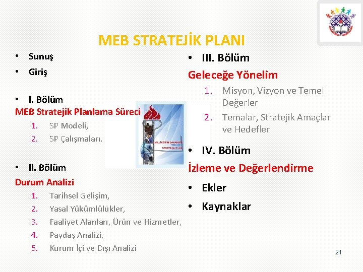 MEB STRATEJİK PLANI • Sunuş • Giriş • I. Bölüm MEB Stratejik Planlama Süreci