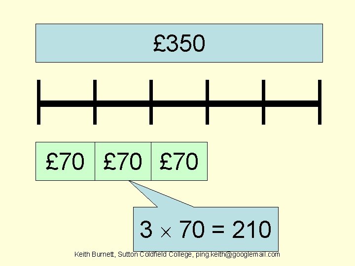 £ 350 £ 70 3 70 = 210 Keith Burnett, Sutton Coldfield College, ping.