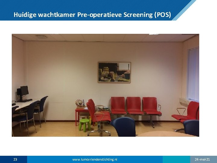 Huidige wachtkamer Pre-operatieve Screening (POS) 23 www. lumcvriendenstichting. nl 24 -mei-21 